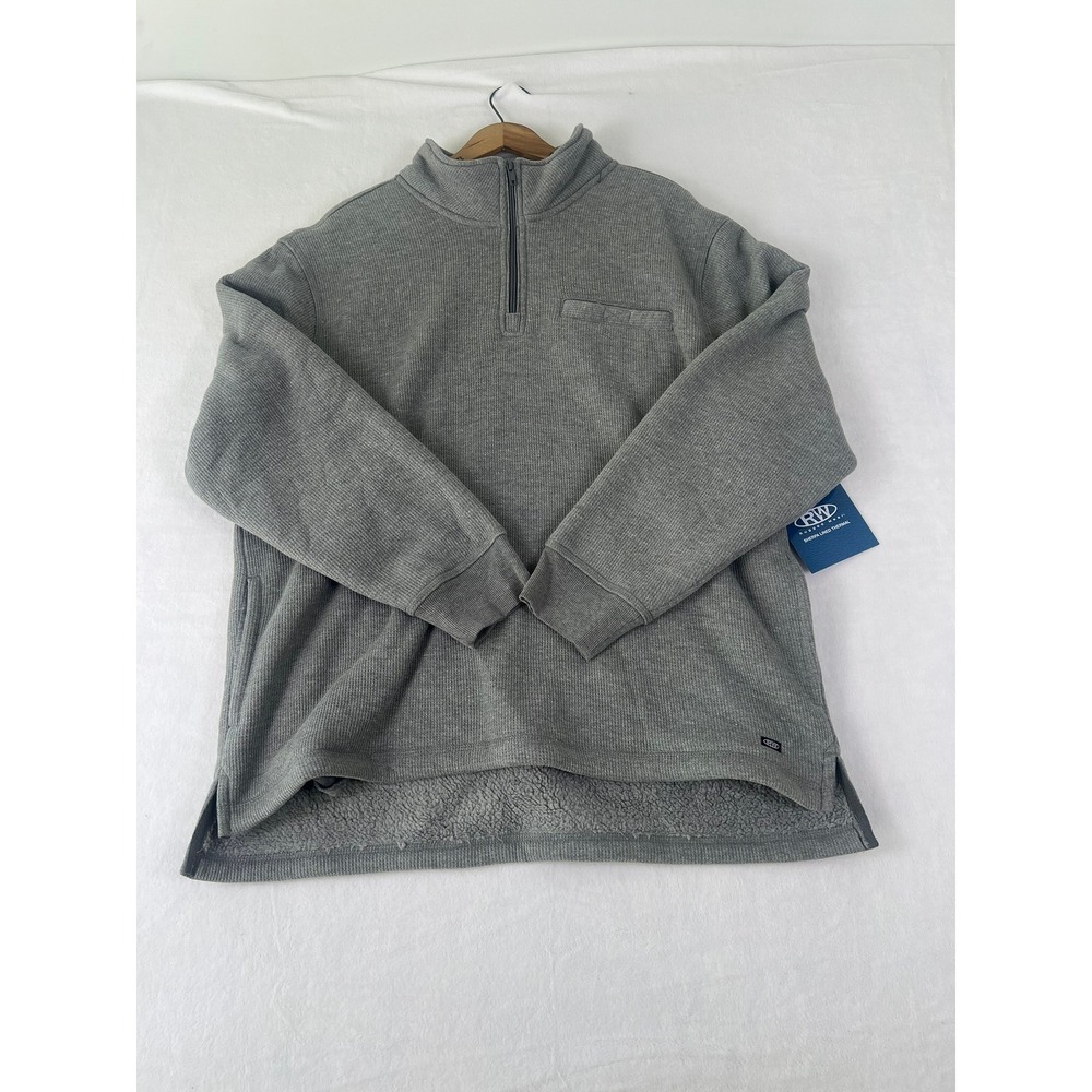NWT! Rugged Wear Quarter Zip Pullover Mens L Gray Sherpa Lined Thermal Gorpcore